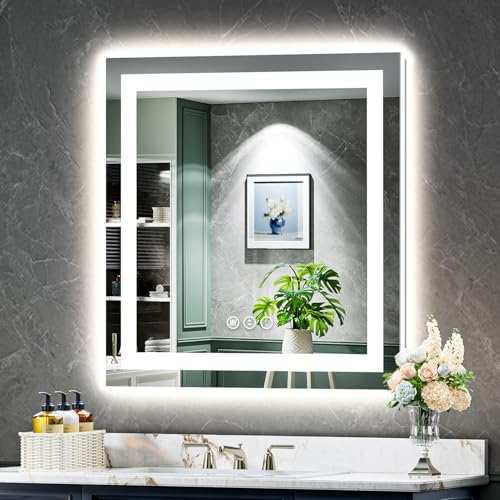 30x30 LED Bathroom Mirror with Lights, Lighted Vanity Mirror by YEELAIT