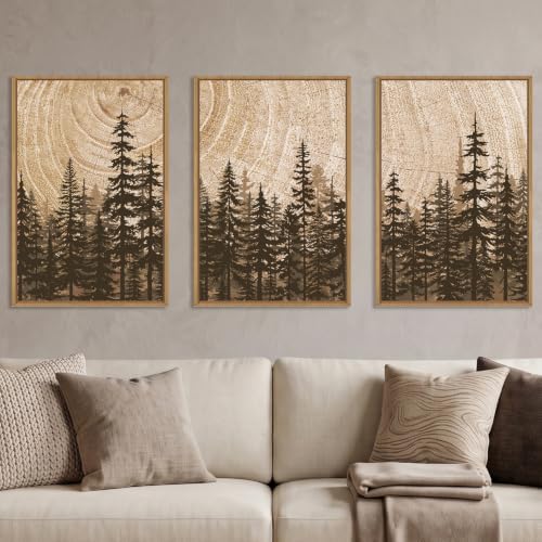 Celestdeco Pine Tree Framed Canvas Wall Art Set, Natural Woodland Landscape by Celestdeco