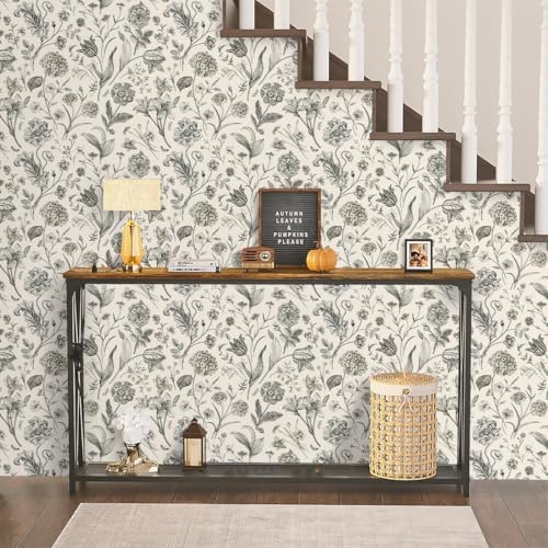 Beige and Black Floral Peel and Stick Wallpaper Floral 17in x 590in - Image 3