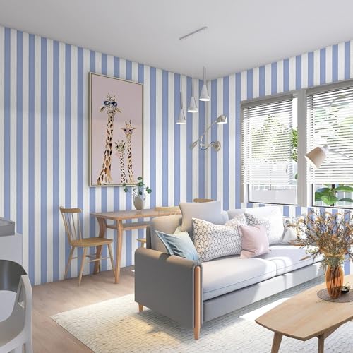 Blue Stripe Peel and Stick Wallpaper 15.7" x 236" - Image 6
