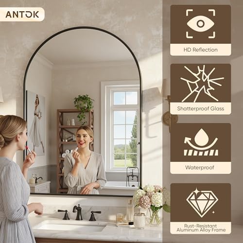 Antok Arched Bathroom Mirror, Vanity Mirrors - Image 7