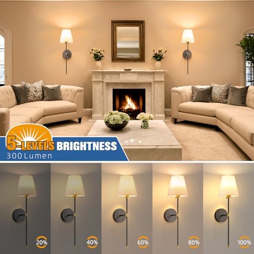 NIORSUN 19.9 inch Battery Operated Wall Sconce Set of 2, Wireless Sconces - Image 4