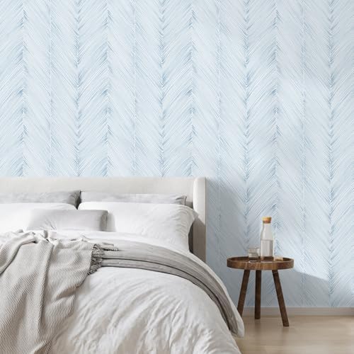 Modern Peel and Stick Wallpaper 17.3"x120" Grey Blue Herringbone Striped Wall - Image 4