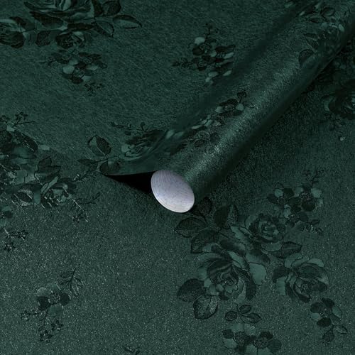 Dimoon 17.7''x393.7''Green Peel and Stick Wallpaper Gothic Floral Wall Paper by DIYYOURMOON