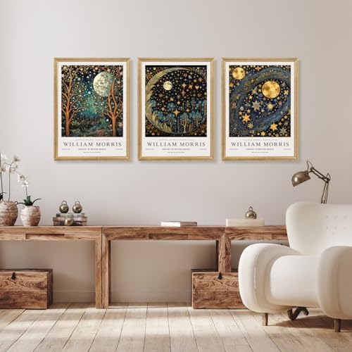 Hianan Wood Framed William Morris Moon Star Wall Art Set of 3, 12x16 in - Image 5