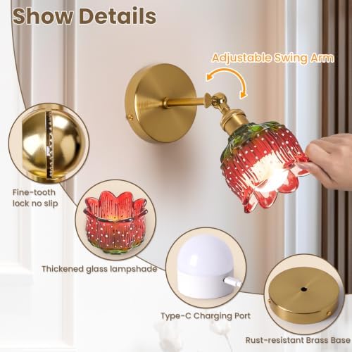 Vintage Battery Operated Wall Sconce:Set of 2 Rechargeable Strawberry Light - Image 6