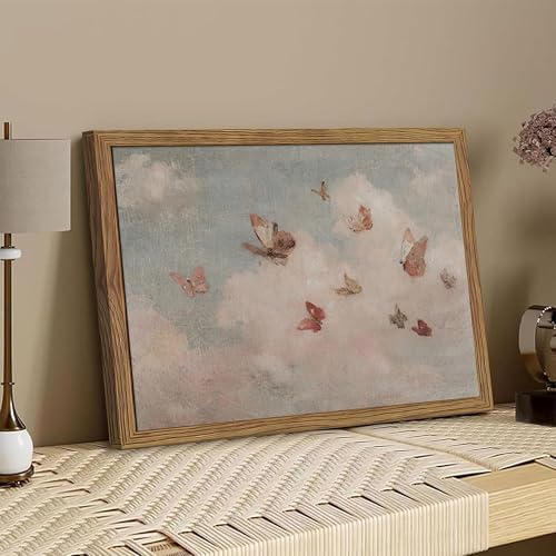 Framed Vintage Butterfly Canvas Wall Art, Dreamy Cloud Butterfly Poster Print - Image 2