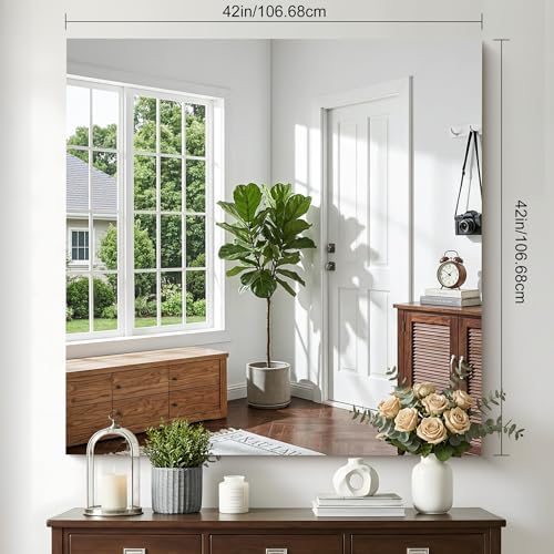 42x42 Inch Frameless Mirror, Frameless Bathroom Mirrors - Image 2