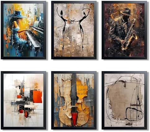 Modern Abstract Music Wall Art Set of 6, Unframed Canvas Posters Prints by Unknown