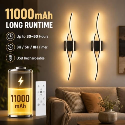 Battery Operated Wall Sconces Set of 2, Rechargeable Wireless Wall Lights - Image 6