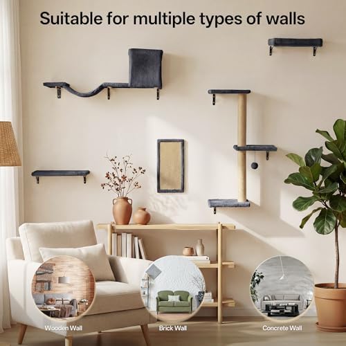 MEWANG Cat Wall Shelves, 5-in-1 Cat Wall Furniture Set - Image 6