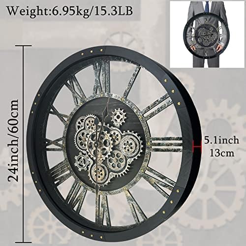 24 Inch Moving Gear Wall Clock, Oversized Wall Clocks, Clock Living Room Decor - Image 2