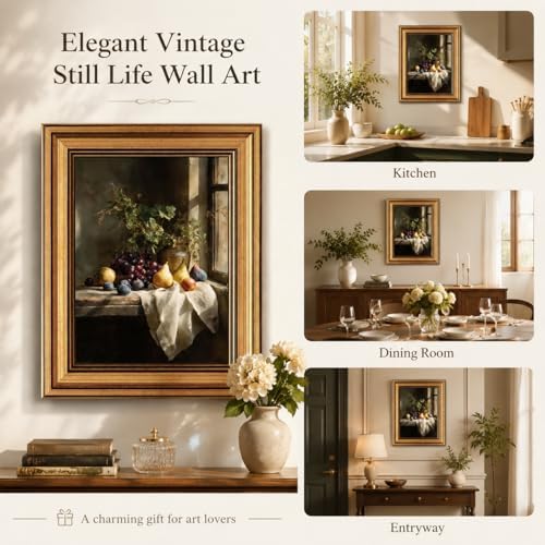 Gold Framed Wall Art, Vintage Fruit Still Life Canvas Prints – Farmhouse - Image 6