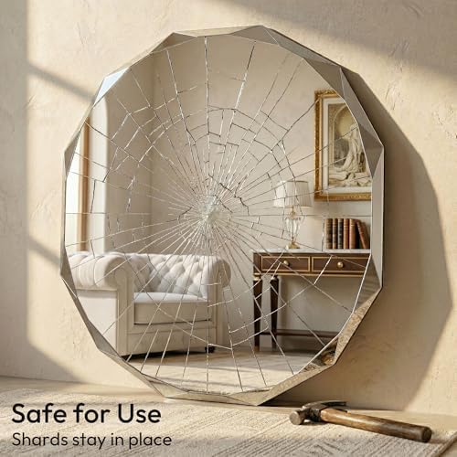 30" x 36" Large Faceted Frameless Wall Mirror, Diamond Edge Oval Bathroom - Image 5