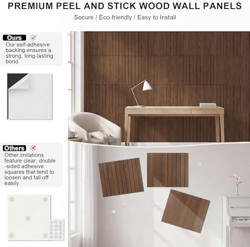 21 Pcs Peel and Stick Wood Slat Wall Panels 3D Fluted - Image 3