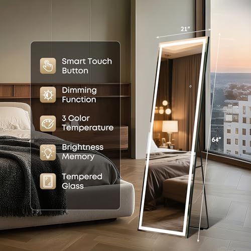 Kosmonia 64" x 21" Full Length LED Mirror Floor Standing Mirror - Image 6
