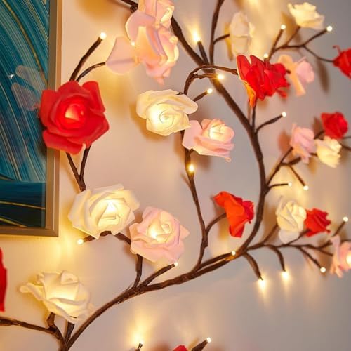 Rose LED Tree Branch Lights for Wall, Rose Flower Willow Vine Twig Decor Garland - Image 4