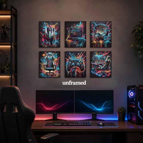 SHRNGCK Game Room Posters Set of 6 Retro Video Game Setup Wall Art Neon Gaming - Image 5
