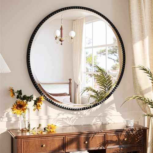 24'' Round Bathroom Mirror, Beaded Circle Decorative Wall Mirror - Image 3