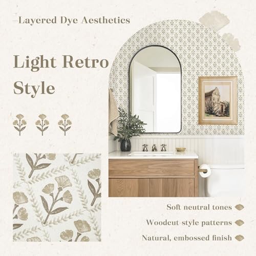 Dimoon 17.3''x78.7'' Peel and Stick Wallpaper Floral Beige Boho Neutral Cute - Image 5