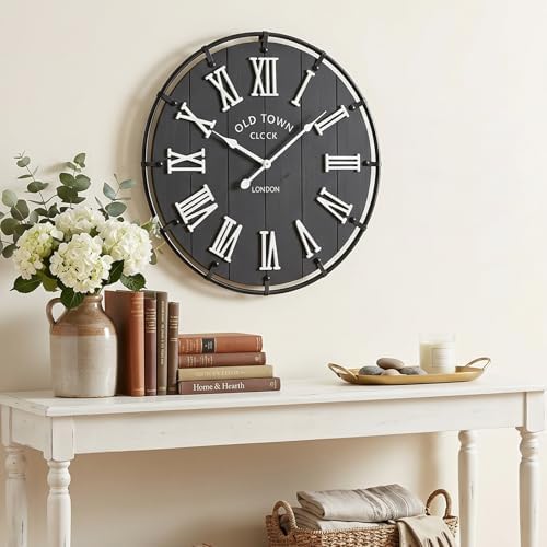 EMAX HOME 20 Inch Large Farmhouse Wall Clock, Rustic Black Distressed Wood by EMAXHOME