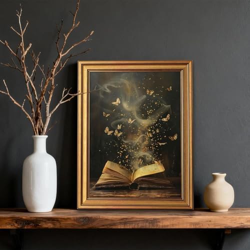 Vintage Gold Framed Dark Academia Wall Art, Victorian Book Butterfly Pictures - Image 4