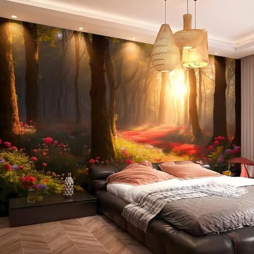 Rising Sun Illusion Forest Landscape wall murals Woodland Tree Peel and Stick - Image 2
