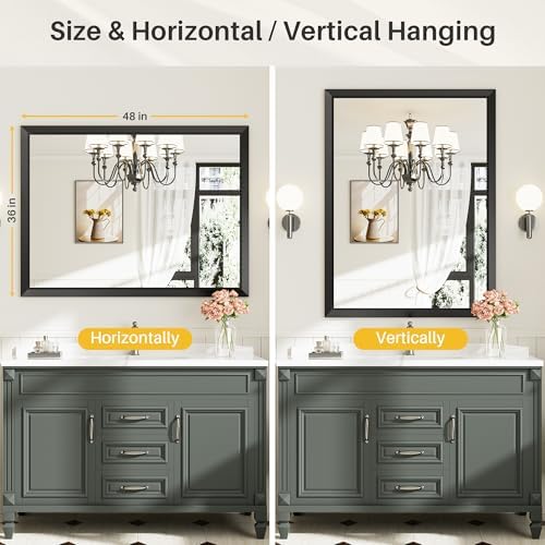 Briivue Black Metal Framed Bathroom Wall Mirror, 48x36 Inch - Image 5