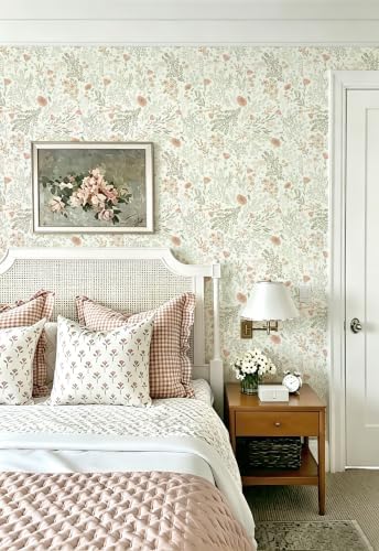 Floral Peel and Stick Wallpaper Vintage Floral Contact Paper 17.3" x 197" Beige - Image 2