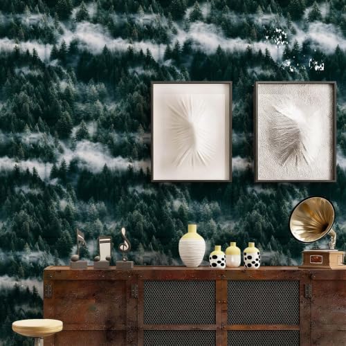 Stickorama Misty Dark Green Pine Forest Peel and Stick Wallpaper Self Adhesive - Image 7