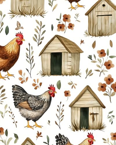 BOKEBEVE Farmhouse Wallpaper Peel and Stick Chicken Cottage 17.5 x 118In by BOKEBEVE