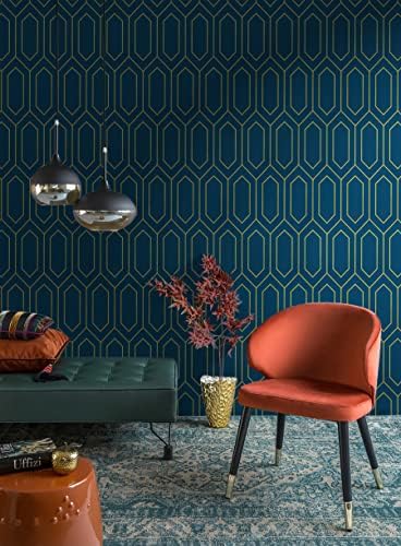 Safiyya Peel and Stick Wallpaper Gold and Blue Wall Paper Geometric Contact - Image 5