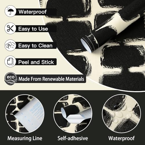 Safiyya 17.3"x197" Peel and Stick Wallpaper Black and Cream White Contact Paper - Image 6