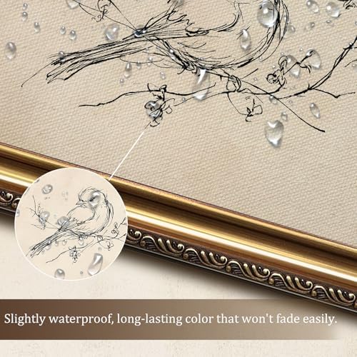 uniro Vintage Gold Framed Wall Art, Minimalist Bird Sketch Canvas Art Prints - Image 6