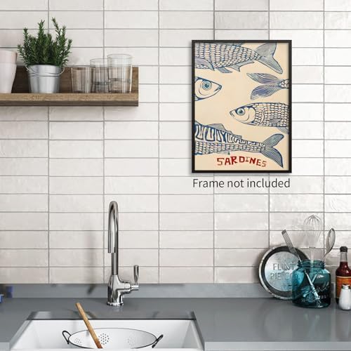 Vintage Sardine Wall Art Modern Kitchen Seafood Fish Poster Maximalist Antique - Image 6