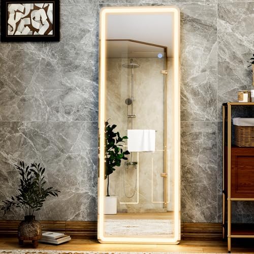 GLSLAND 56" x 20" Full Length Mirror, LED Lighted Floor Standing Mirror - Image 2