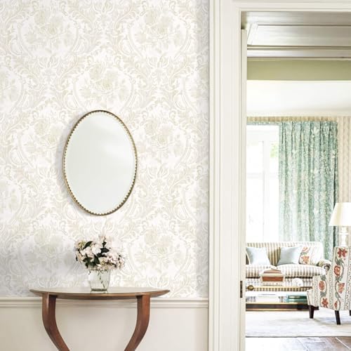 Ismoon Floral Peel and Stick Wallpaper Vintage Beige Damask Wall Paper - Image 3