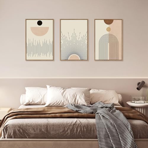 LHIUEM Large Abstract Boho Line Framed Canvas Wall Art Set, Modern Geometric - Image 5
