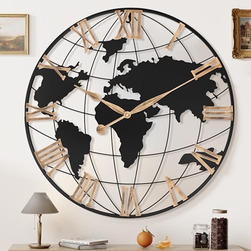 Pytha Sight 30 Inch Large Extra Giant Oversized Metal World Map Wall Clock by Pytha+Sight