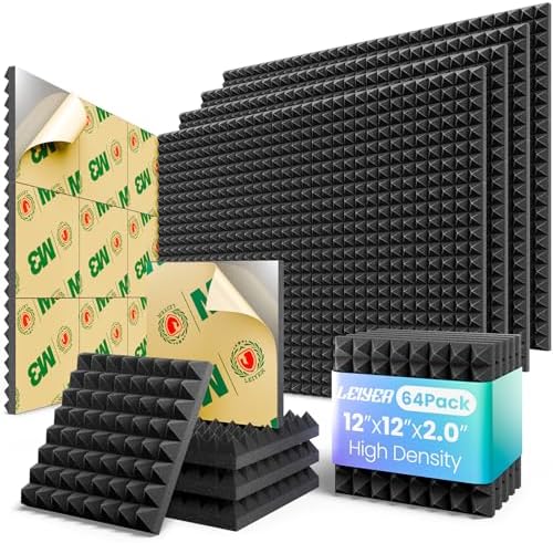 Acoustic Panels 64 pack Self-Adhesive 2"X12"X12" Quickly-Expand Foam by LEIYER