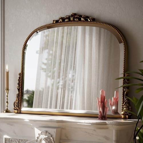 Wall Beaded Mirror, 44 x 32 Inch Round Top Right Angle Wall Mirror, Tempered - Image 2