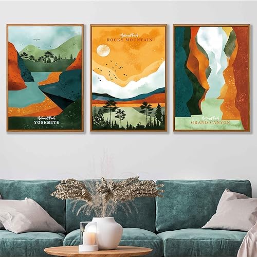 CHDITB National Park Framed Canvas Wall Art Set, Grand Canyon Yosemite Rocky - Image 2