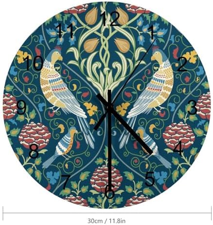 William Morris Wall Clock, Vintage Rustic Art Botanical Floral Bird Wall Clocks - Image 2