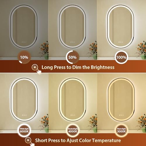 22x36 Inch Oval Black Framed LED Bathroom Mirror - Image 3