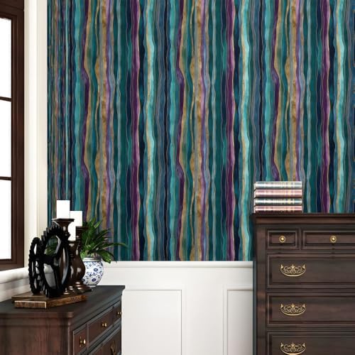 17.7"X118" Teal Green Purple Abstract Geometric Mosaic Wave Peel and Stick - Image 2