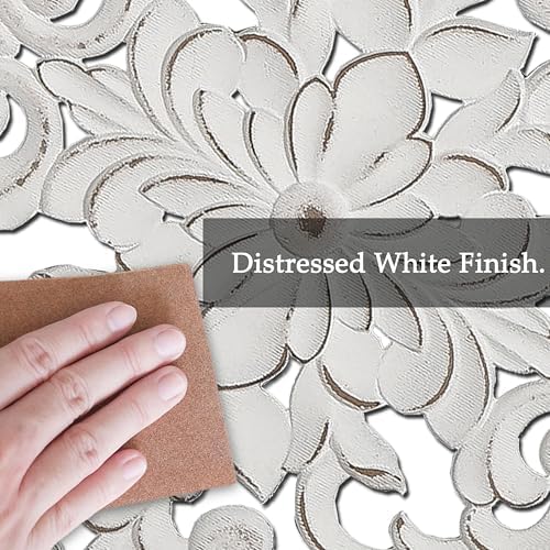 WREVERW Rustic Boho Wood Wall Art, Hand-Carved Floral Panel - Image 4