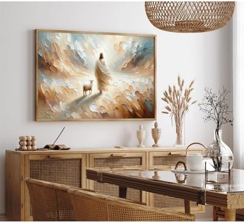 Jesus Lamb Wall Art Painting Set of One Christian Scripture Wall Decor Pictures by Unknown