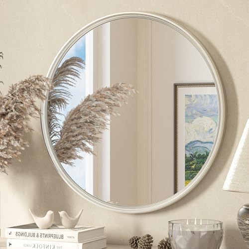 TETOTE Round Mirror 24 inch Brushed Nickel Mirror by TETOTE