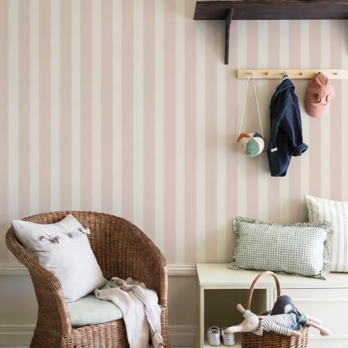 Pink and White Cream Striped Wallpaper Peel and Stick Girls Nursery - Image 4