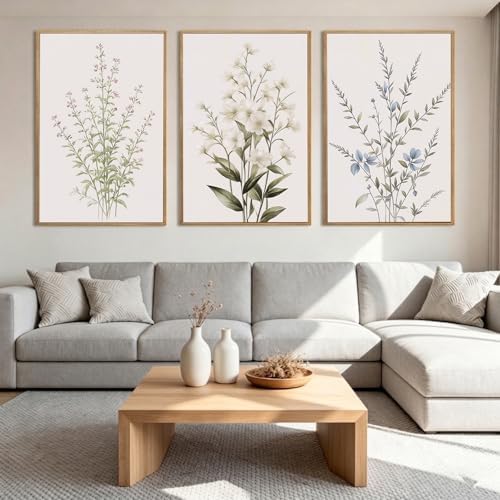 LAATOZ Neutral Framed Canvas Wall Art Flower Painting, Floral Boho Wall Decor - Image 2